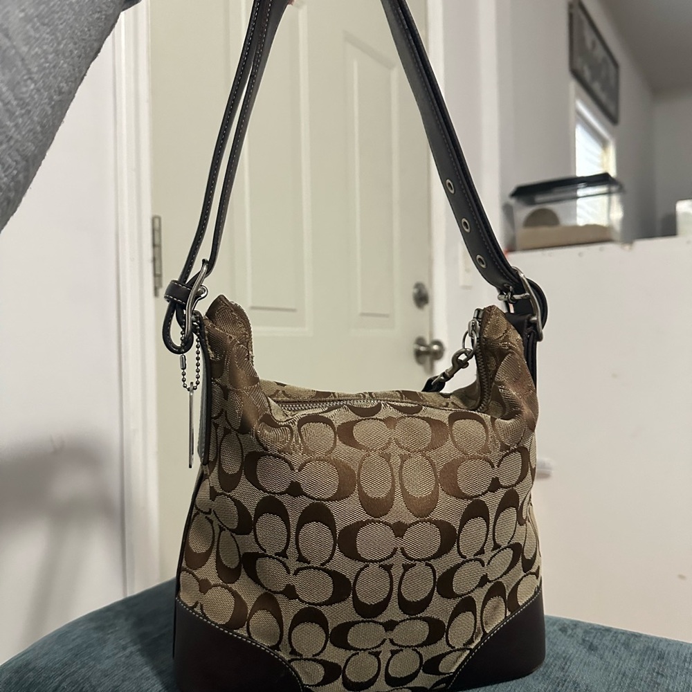 Coach Signature Brown and Tan Shoulder Bag